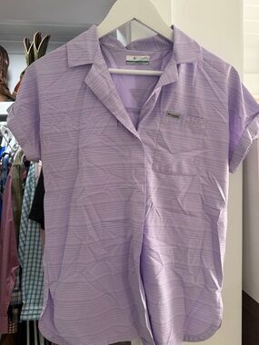 Columbia PFG Lavender Striped Short Sleeve Camp Shirt